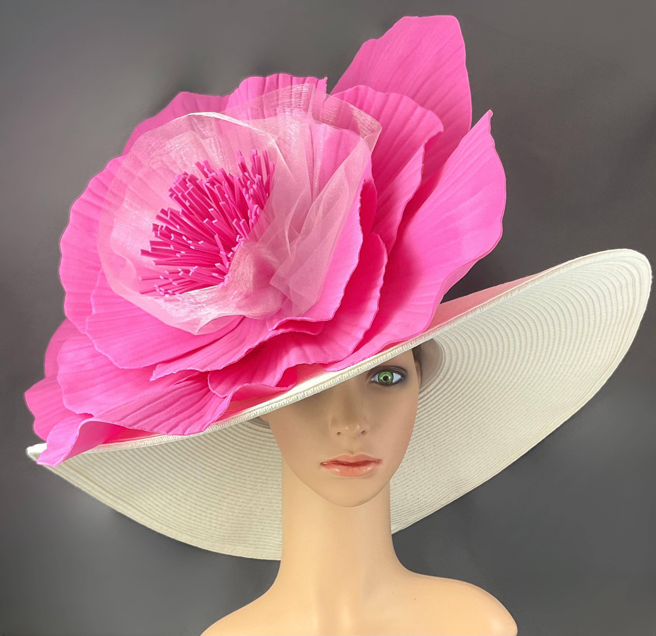 TOUCAN Collection New York White Wide Brim Sun Hat Rose Flower Kentucky Derby Exclusive Cream Packable Wide Bow Sunhat main image 3
