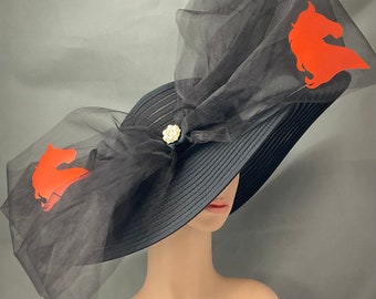 Handmade Black and Orange Kentucky Derby Hat Christmas Party Horse Dressy Hat Formal Hat Wedding Hat Kentucky Derby Hat