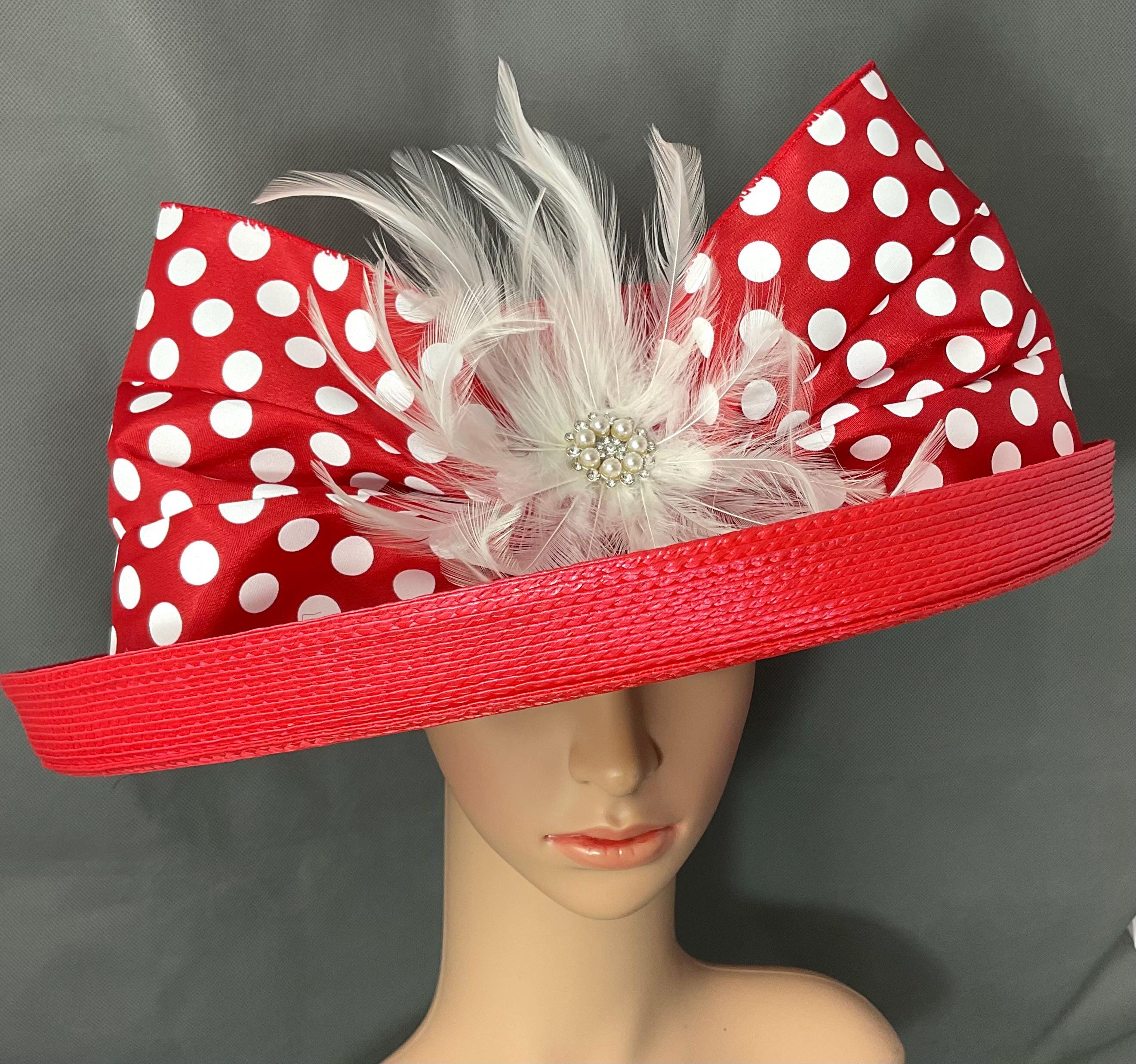Red Kentucky Derby Hat, Polka Dot Bow, Feather Fascinator - Etsy