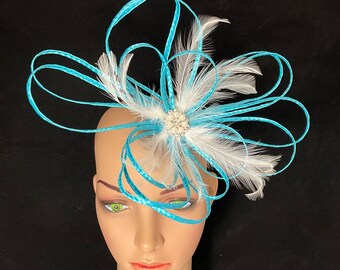 Teal Blue Fascinator Designed and Made in USA