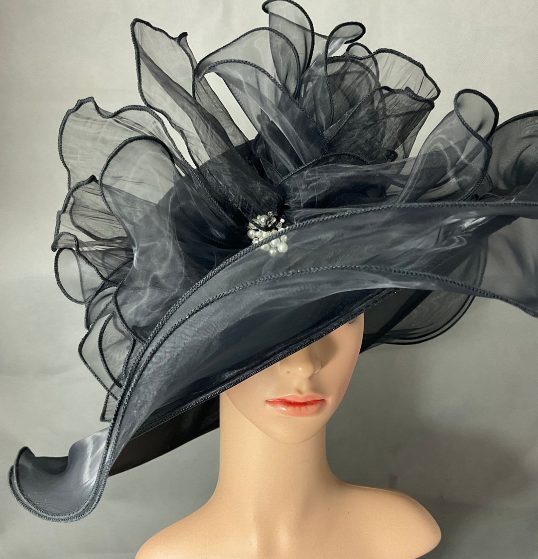 Black Kentucky Derby Hat With Rhinestone Embellishment Etsy