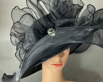 Black Kentucky Derby Hat with Rhinestone Embellishment