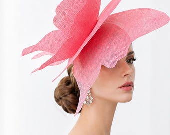 Pink Butterfly Fascinator, Kentucky Derby Headpiece, Handmade Sinamay