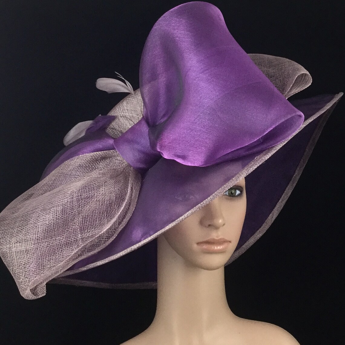 Chapeau Fascinator Avec Voile Et Fleur Sinamay - Gris Argenté/violet, Courses, Mariage