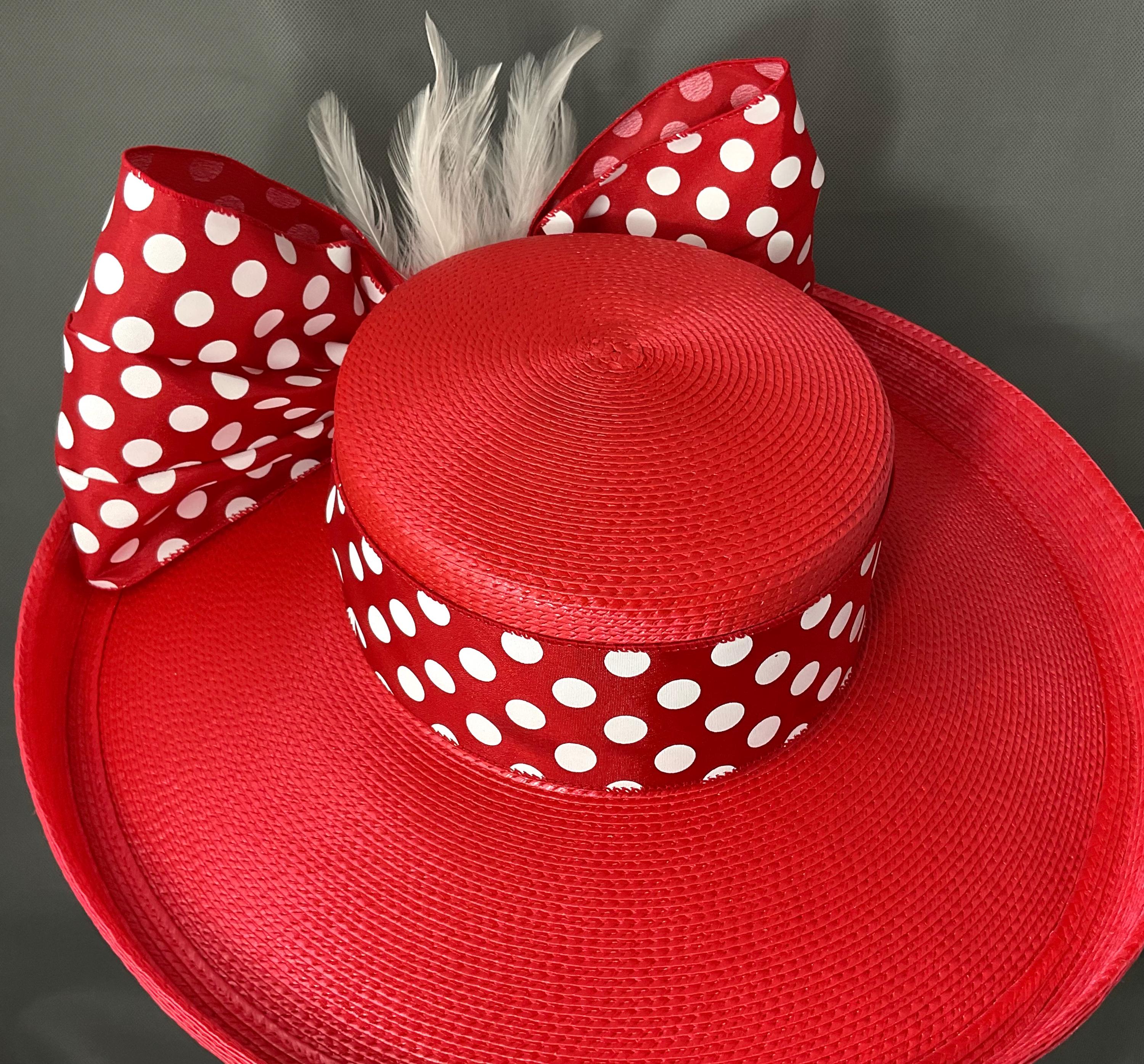 Red Kentucky Derby Hat, Polka Dot Bow, Feather Fascinator - Etsy display picture 3