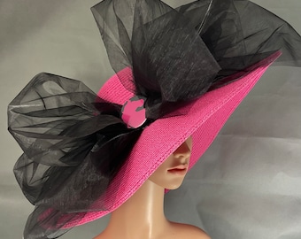 Hot Pink Kentucky Derby Hat Horse Race Designed and Made in USA Ready to Ship