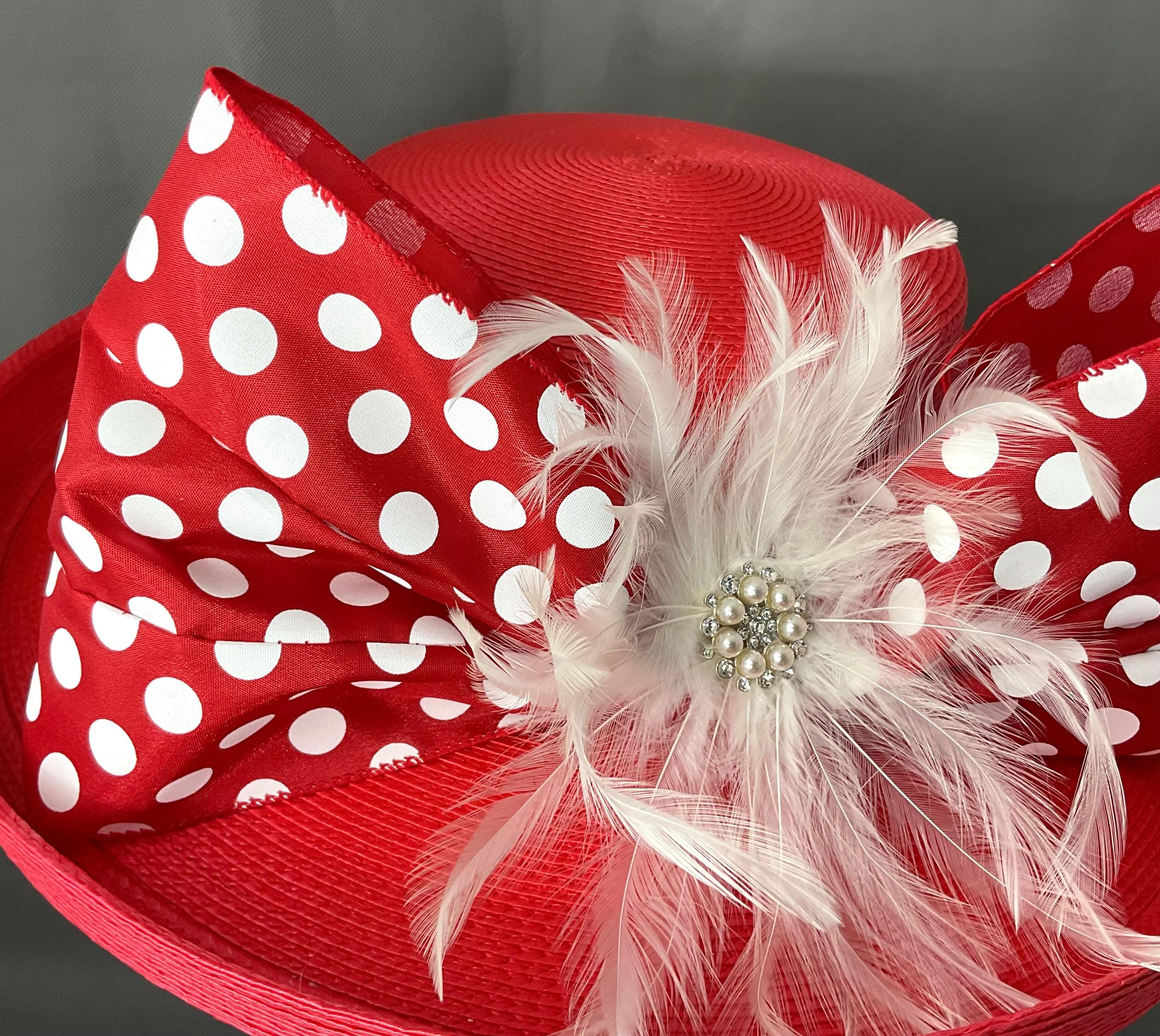Red Kentucky Derby Hat, Polka Dot Bow, Feather Fascinator - Etsy