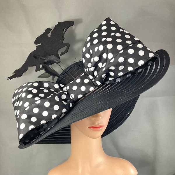 Black White Kentucky Derby Hat with Polka Dot hat band Fascinator,Horse Racing, Ready to Ship