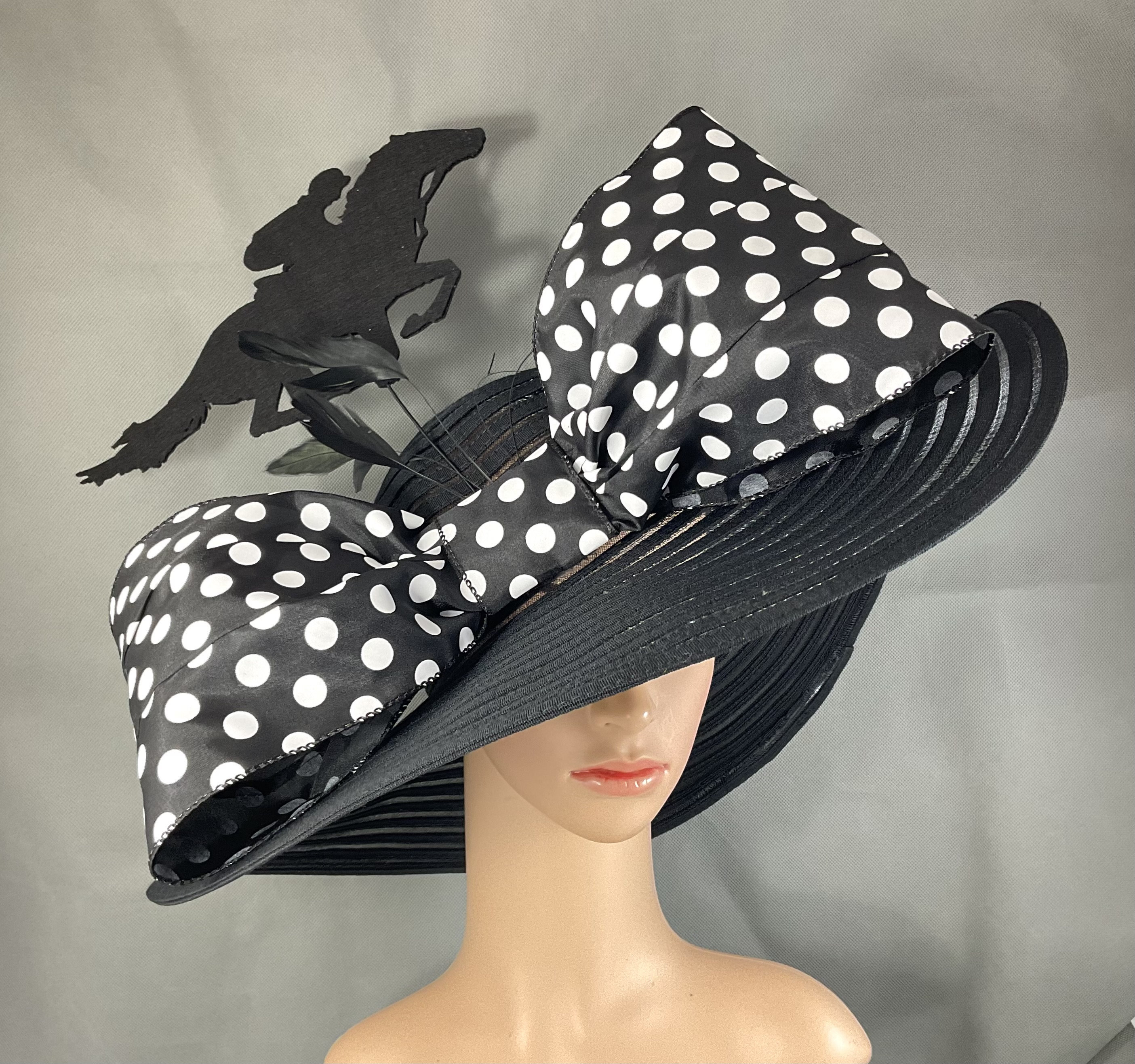 Black White Kentucky Derby Hat With Polka Dot Hat Band  display picture 2