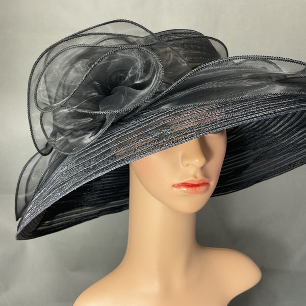 Chapeau Derby Kentucky noir avec abat-jour pour femme Chapeau derby pour femme à bord large, Tea Party Ascot Horse