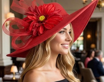Red Daisy Kentucky Derby Hat for Woman