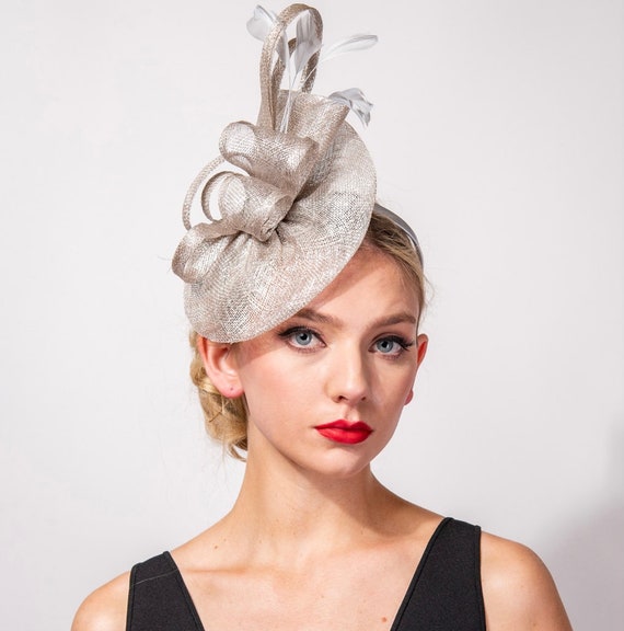 Vintage Sinamay Fascinator with Feathers, Headband Clip, Formal Occasion Feathered Sinamay Fascinator Headband With Veil - Handmade  main image 3