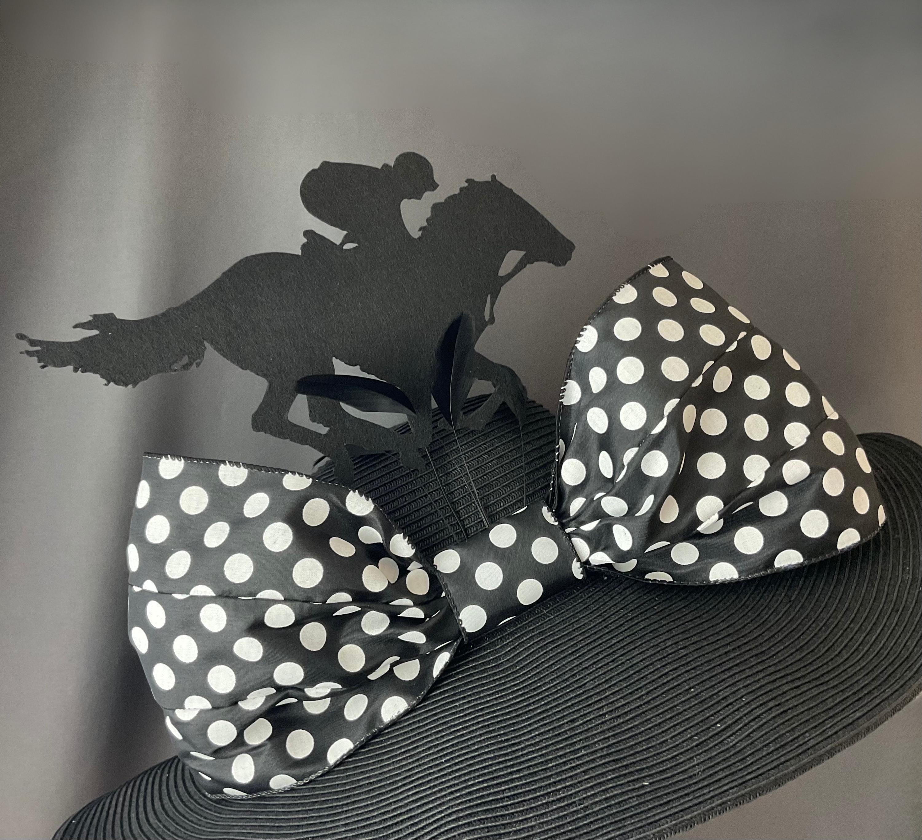 Wide Brim Kentucky Derby Hat, Black and White Polka Dot Bow  display picture 2