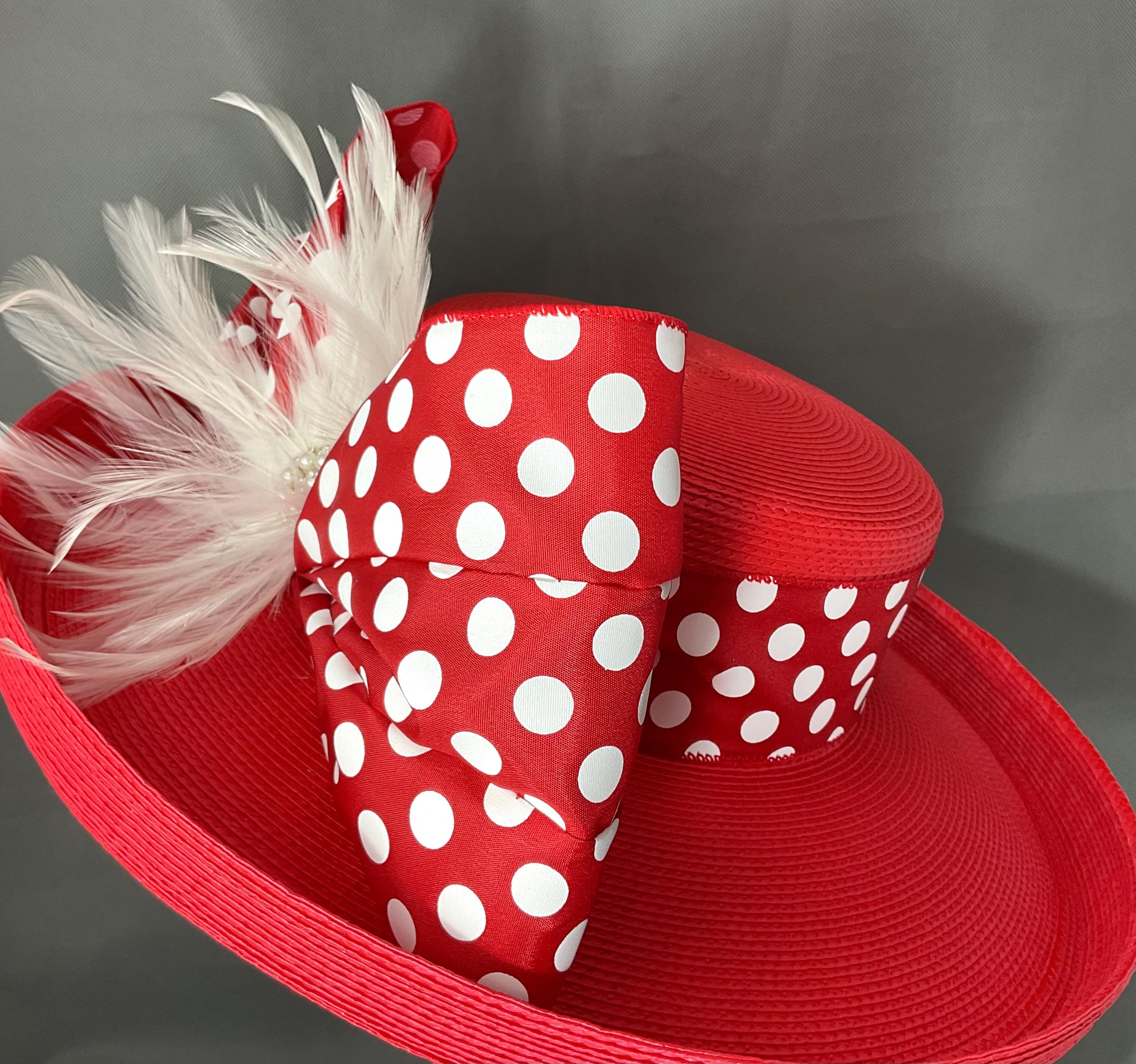 Red Kentucky Derby Hat, Polka Dot Bow, Feather Fascinator - Etsy display picture 2