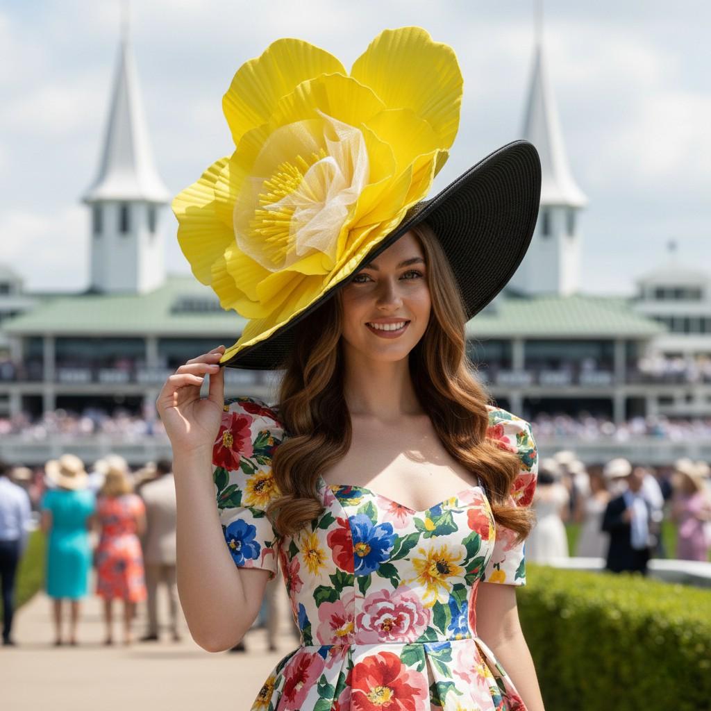 Fashion Wide Brim Yellow and Black Hat Kentucky Derby, Church, Wedding, Vacation Ladies Wide Brim Victorian Style Hat Wedding Kentucky Derby  main image 4