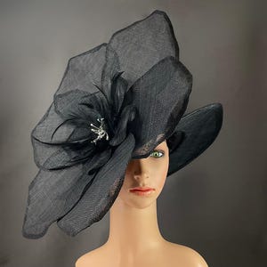 Black Flower Kentucky Derby Hat , Extra Large Sinamay Flower, Designed and Made in USA