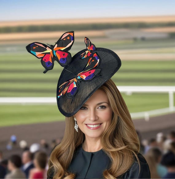Black Kentucky Derby Fascinator Headpiece ,rainbow Colored 