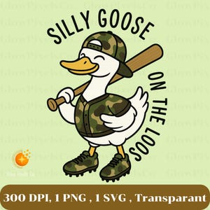 Camo Silly Goose on the Loose PNG SVG, baseball Silly Goose, Funny Goose Meme Shirt Design, Silly Goose svg for Cricut, Goose Shirt PNG