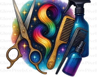 Hair Stylist Clipart Bundle: Salon Werkzeuge, Schere, Kamm (PNG, SVG Digital Download