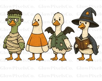 Halloween Gans Clipart Bundle: Mumie, Vampir, Zauberer (PNG, SVG Digitale Dateien)