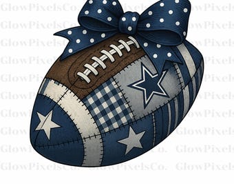 Blau Patchwork Fußball Clipart mit Schleife: Sport im Bauernhof (PNG, SVG, digitaler Download)