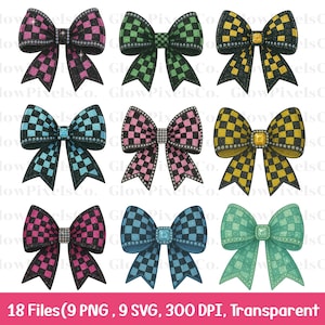Coquette Checkered Bow PNG: Retro Racing Style (Digital Download, SVG Included)