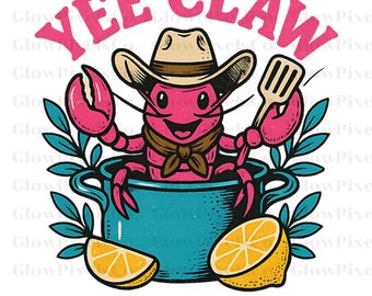 Lustige Flusskrebs Yee Klaue PNG, Cowboy Krabbe BBQ Design (Digitaler Download)