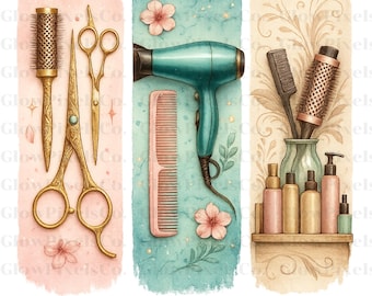 Vintage Salon Clipart: Friseur PNG SVG, Schere & Fön (Digitaler Download