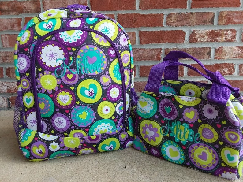 girls backpack with lunch bag
