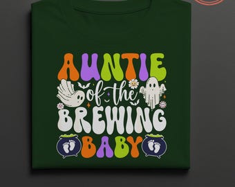 Auntie of the Brewing Baby PNG SVG | Spooky Auntie Halloween Design | Witchy Aunt Clipart | Cute Baby Cauldron Ghosts | Trendy Unisex Gift