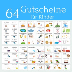 64 vales para niños, libreto de vales infantiles para imprimir, actividades creativas para niños, vales regalo para niños, A4 PDF alemán