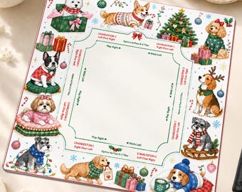 Christmas Dog Mahjong Mat, Festive Pet Mah Jongg Table Cover, Holiday Puppy Game Mat, Cute Winter Hostess Mahjong Gift
