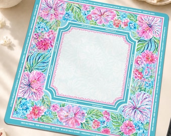 Tropical Floral Mahjong Mat with Charleston Rules, Preppy Pink and Teal Mahjong Accessories, Neoprene Table Protection Cover, SHIPS ROLLED