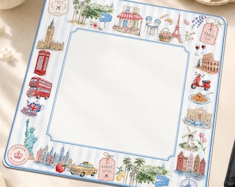 Around The World Party Mahjong Mat, Travel Theme Mahjong Accessories, Adventure Neoprene Table Protection Cover, SHIPS ROLLED