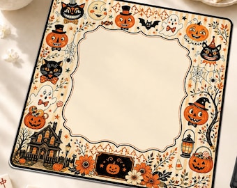 Halloween Mahjong Mat | Black Cat Pumpkin Haunted House American Mah Jongg Mat | Neoprene Mahjong Mat, Non Slip Table Cover,