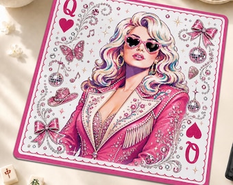 Pink Cowgirl Mahjong Mat, Rhinestone Queen Mah Jongg Table Cover, Western Glam Game Mat, Girls Night Hostess Mahjong Gift