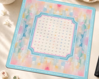 Pastel Abstract Art Mahjong Mat with Instrcutions, Preppy Mahjong Accessories, Grandmillennial Neoprene Table Protection Cover, SHIPS ROLLED