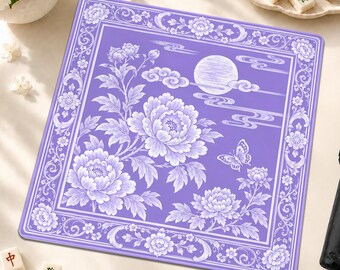 Lavender Moon Peony Mahjong Mat, Elegant Floral Butterfly American Mahjong Game Mat, Non-Slip Purple Table Cover, Hostess Gift