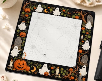 Spooky Halloween Mahjong Mat, Ghosts Pumpkins And Spiderwebs Mahjong Accessories, Neoprene Mat Table Protection Cover, SHIPS ROLLED