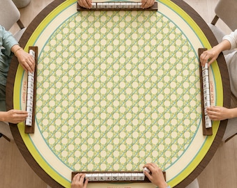 42 Inch Round Mahjong Mat, Extra Large Rattan Style Mah Jongg Table Cover, Green Cane Pattern Game Mat, Oversized Mahjong Gift