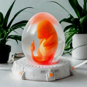 Flame Creature Egg Resin Lamp – Handmade Epoxy Diorama LED Night Light, An.im.e Desk Lamp & Collectible Gift, Gamer Room Desk Lamp Decor