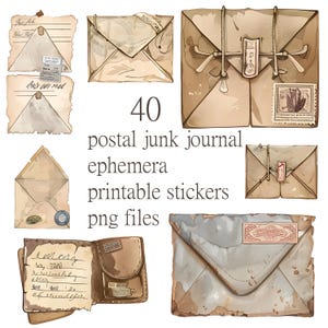 Naklejki do wydrukowania Postal Junk Journal Elements, cliparty Postal Junk Journal, drukowane pamiątki, naklejki cyfrowe
