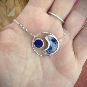 Handmade silver necklace, vintage, recycled porcelain, royal copanhagen, musselmalet.