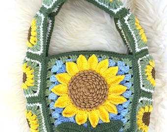 Crochet Sunflower Bag: Handmade Granny Square Floral Tote