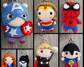 Crochet Superhero Keychain – Handmade Amigurumi Geek Gift
