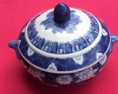 Sold Vintage Chinoiserie Hand Painted Porcelain Blue and White Tureen Ginger Jar