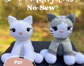No-Sew Cat Crochet Pattern | 2-in-1 White & Grey Tabby Kitty Amigurumi PDF