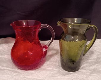 Set of Two Crackle glass pitchers mini