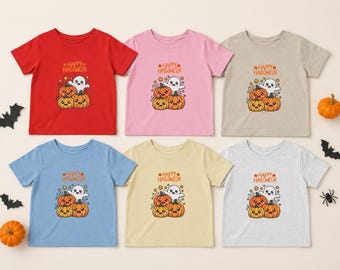 Infant Halloween Tee | Pumpkins Ghost Illustration, Combed Cotton Shirt