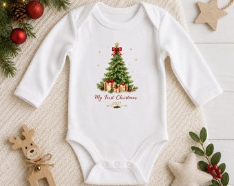 My First Christmas tree Infant Bodysuit | Baby Holiday Onsie